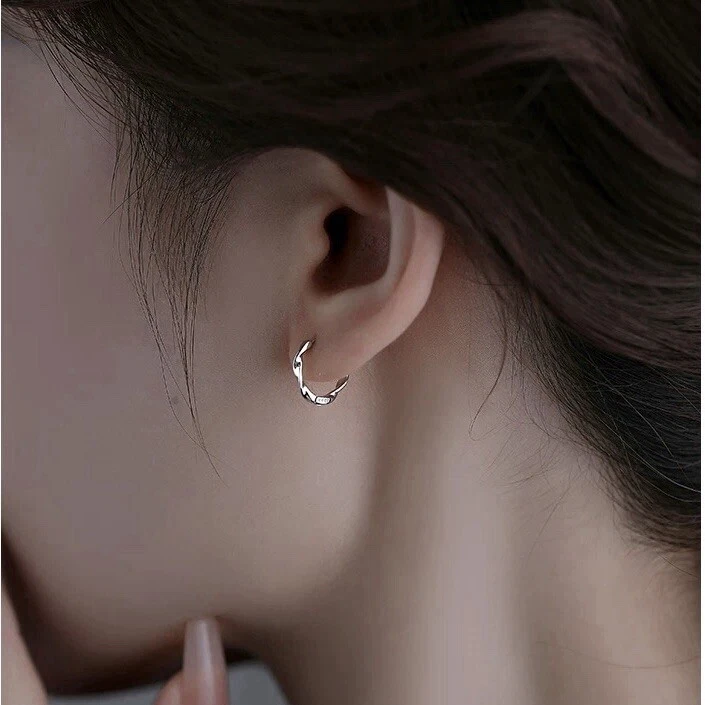 Pendientes Möbius de plata pura 999 de 16 mm aros retorcidos hipoalergénicos Foto 3 de 3