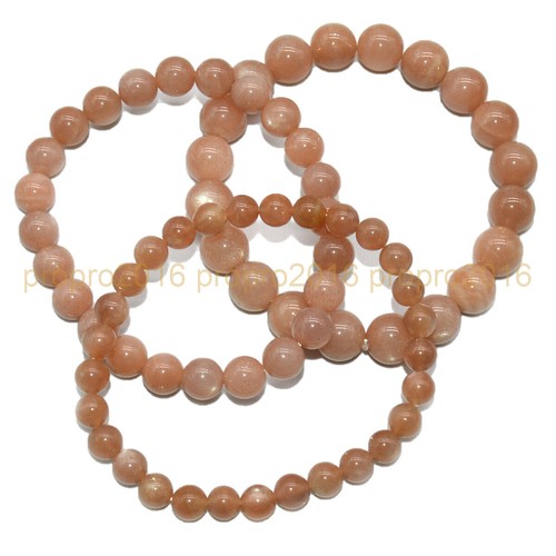 Echter Natürlicher Orange Mondstein 6/8/10 mm Rund Edelstein Perlen Stretch Armband - Bild 2 von 14
