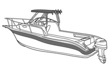 7.6oz SPECIALTY BOAT COVER FOR CENTER CONSOLE WITH T-TOP & BOW RAILS 33'6