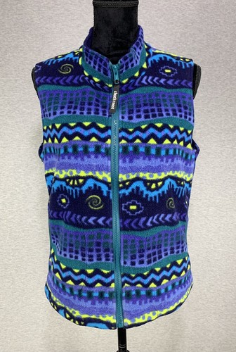 Vintage Chuck Roast Fleece Vest Neon Colorblock Youth 14/Women’s Small Full Zip - Picture 2 of 10
