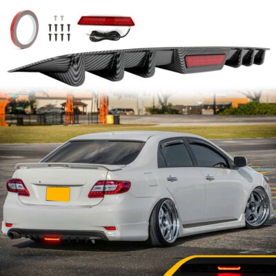 For Toyota Corolla CARBON FIBER Rear Bumper Diffuser Splitter w LED Brake Light
