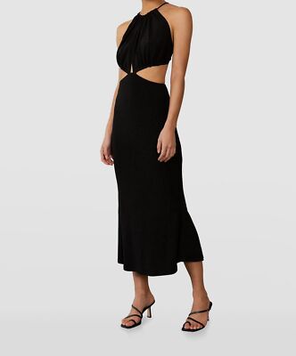 $310 Misha Women's Black Metallic Halter Neck Cutout Waist A-Line Dress  Size US2 | eBay