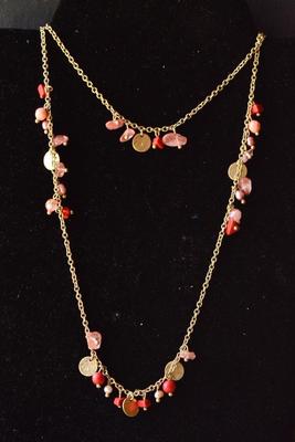 Neu X W Tag Gestempelt Lia Sophia Goldfarbig Pink Orange Perlen 48 '' Halskette