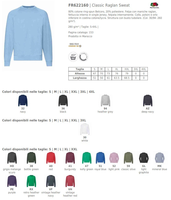 FRUIT OF THE LOOM Sudadera Clásica RAGLAN Sudor en Algodón Interior Felpato FR622160 - Imagen 2 de 4