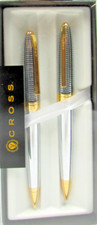 CROSS Revere Medalist Polished Chrome  Gold Ballpoint Pen  Pencil Set -Blk Ink