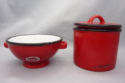 Abbott Collection Enamel Look Stoneware Red Sugar Bowl, Small Storage Container