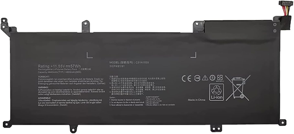 Ersatzakku Für ASUS Zenbook UX306, UX306U, UX306UA | 11,55V, 57Wh, Li-Ion | Kompatibel Mit C31N1539, C31Pn9H