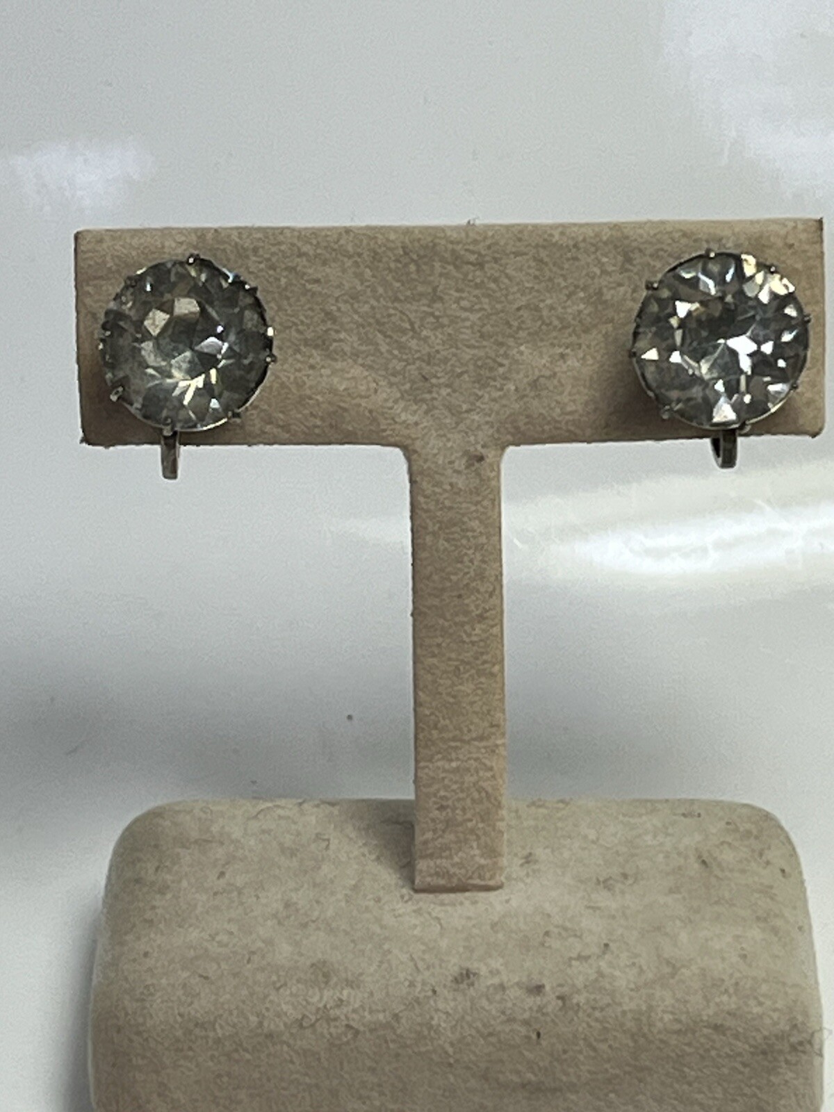 Large Sterling Rhinestone Solitaire Earrings, Pro… - image 2