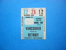 1977/78 VANCOUVER CANUCKS VS DETROIT RED WINGS HOCKEY TICKET STUB REED LARSON RC