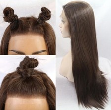 Synthetic hair Glue less Lace front wigs Brown Long straight