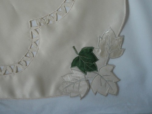Quality Embroidered Cream Satin, Green & Cream Leaf Chair Back Cover - Picture 4 of 4