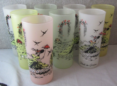 Set of 8:  Vintage Tall Frosted ''Southern'' Iced Tea / Lemonade Glasses