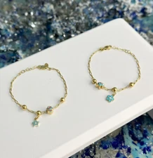 14k Solid Gold Baby Bracelet Paper Clip Link , 5" to 5.5", Sea Shell, Unicorn