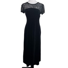 Connected Apparel Dress Formal Cocktail Black Tie Black Velvet Sheer Back Size 8