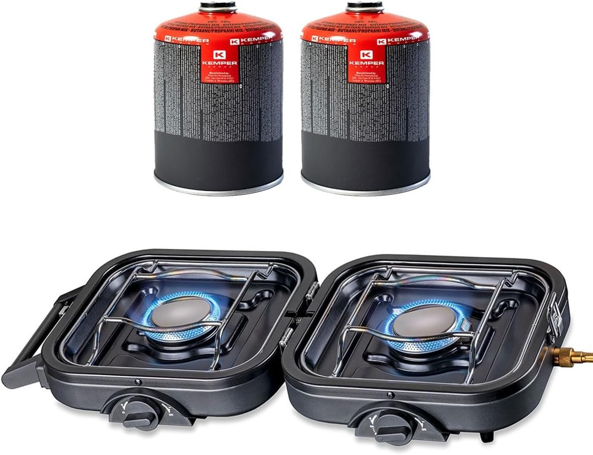 Réchaud gaz pliable 2 feux inox anti-vent pour cuisson extérieure stable