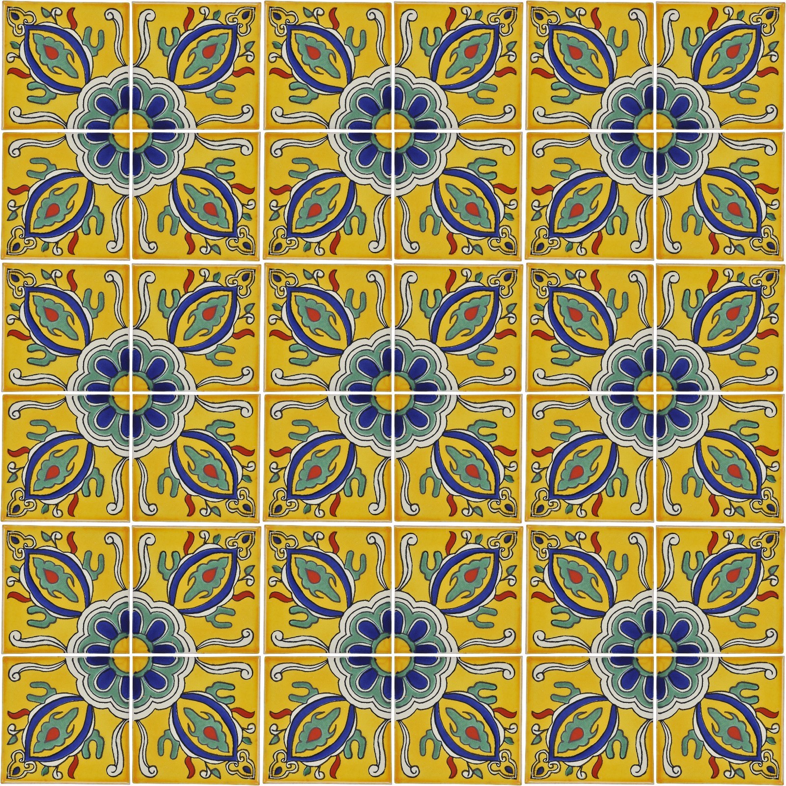 36 x Fairly Traded Handmade Ceramic Mexican Talavera Tile - 'Orlando' 10.5cm
