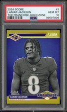 Lamar Jackson #3 The Franchise Gold Zone /50 - 2024 Panini Score - PSA 10 Pop 2