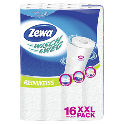 Zewa Wisch&Weg Reinweiss Küchenrolle 16 Rollen x 45 Blatt Küchenpapier 