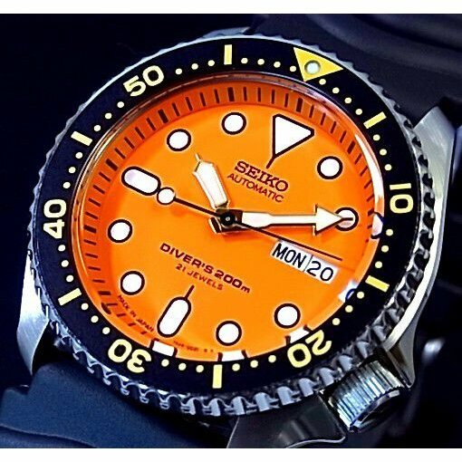 seiko diver orange dial automatic mens watch skx011j1