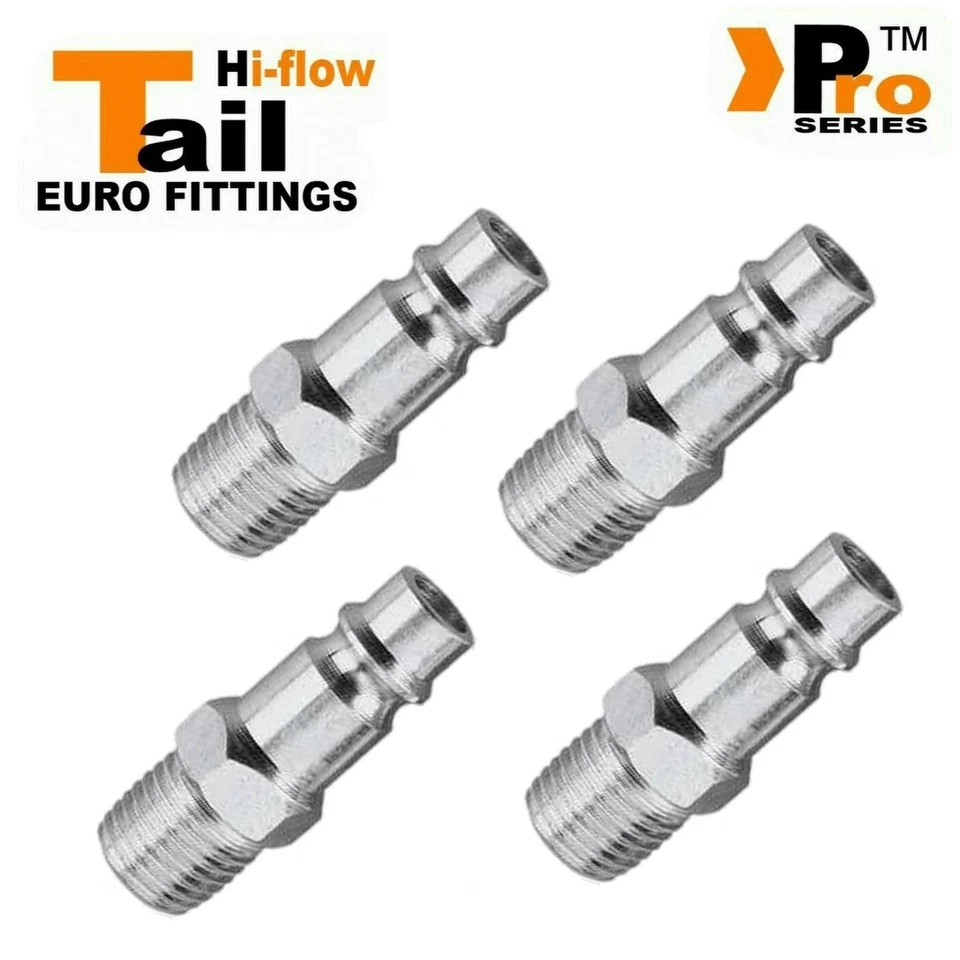 PRO SERIES 4 x 1/4" Male Euro Tail - Air Line Fittings-Hi Flow Quick Release 008