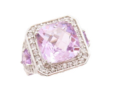 925 Sterling Silver Vintage Ring Carved Square Cut Amethyst Topaz Sz 7 RG29457