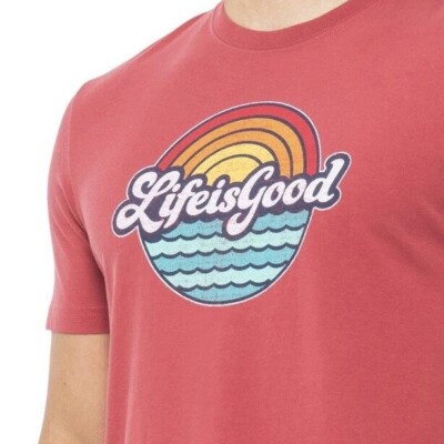 Men's Life Is Good Sun Waves Ocean Faded Red SS Crusher Tee