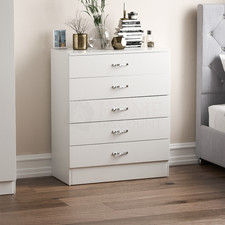 Riano Chest Of Drawers White 5 Drawer Metal Handles Runners Bedroom Furniture