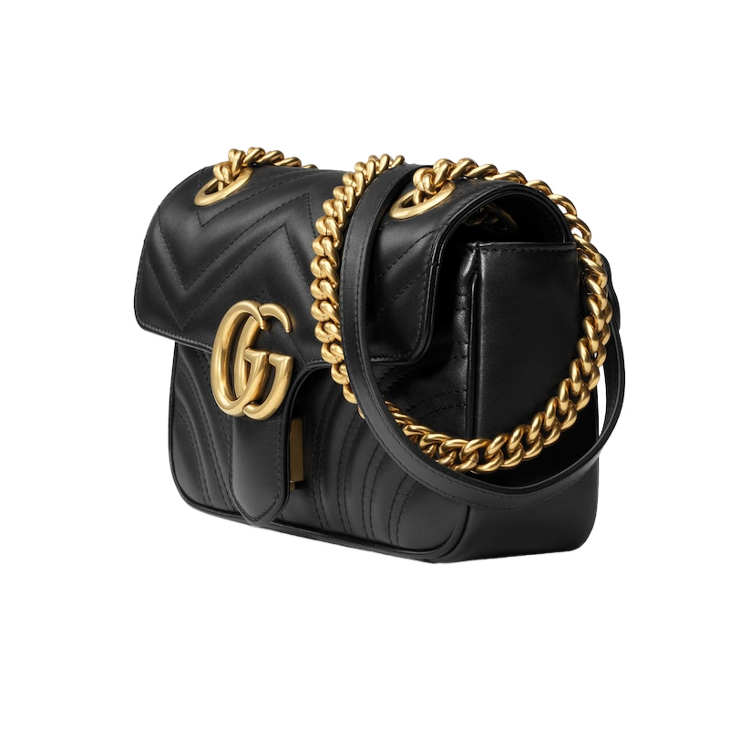 GUCCI GG Marmont Small $2600 Black Chevron Leather Shoulder Bag