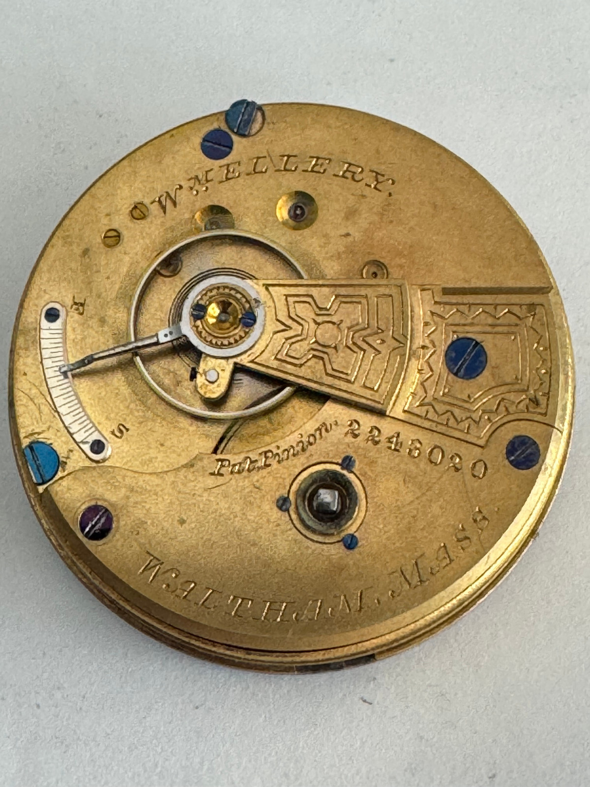 Vintage 18-Size Waltham Pocket Watch Movement Gr WM Ellery Working