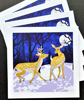 SET OF 4 Deer And Moon Christmas Cards Museums & Galleries UK England Britain