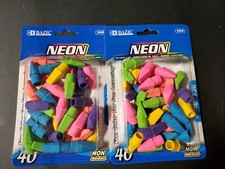 2-40 Pack 80 Total Bazic Pencil Cap Eraser Assorted Neon Colors Free Shipping