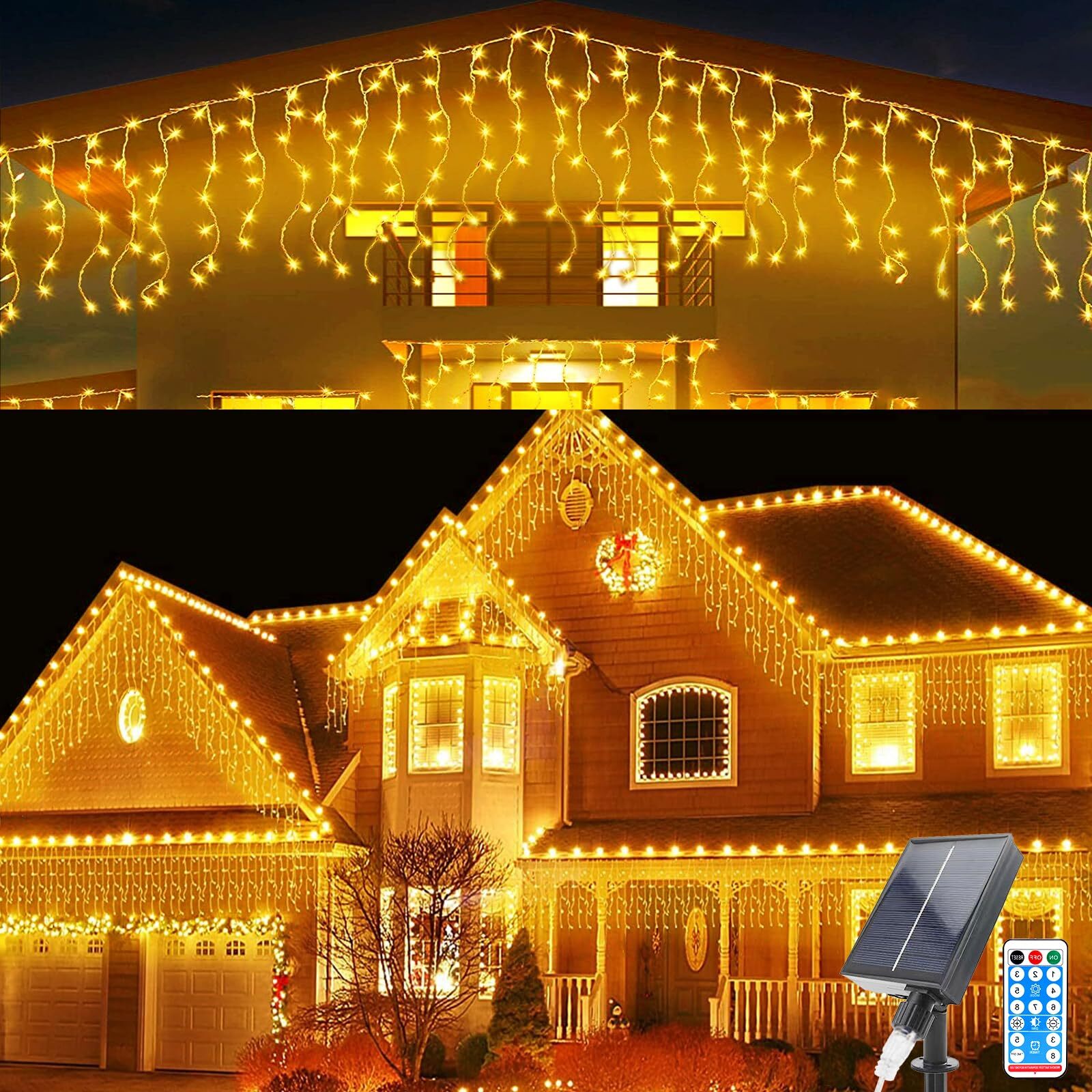 Solar Icicle Lights, 5M Waterproof Curtain Lights, 0.8Mx16 Pcs Hanging Fairy ...