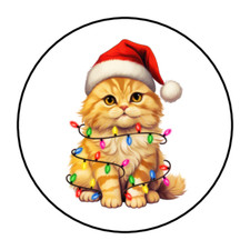 orange Christmas cat in lights stickers, labels, tags, envelope seals