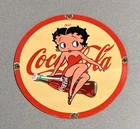 VINTAGE 12” 1947 COKE BETTY BOOP COLA SODA PORCELAIN SIGN CAR OIL GAS MOTORCYCLE