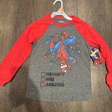 Marvel Spider Man long sleeve chirstmas Tee S 6/7NEW Holiday