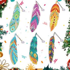 6 Pcs Diamond Painting Bookmarks DIY Feather Bookmark Crystal B-feather Light
