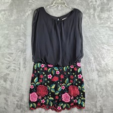 Aidan Mattox Mini Dress 8 Black Blouson Top Embroidered Skirt Cocktail Wedding