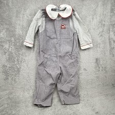 Bryan Baby Boy 24M Corduroy Jumpsuit Vintage Gray Train Overalls USA Made B-584