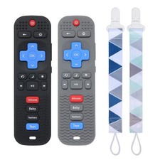 Eascrozn 2 Pack Silicone Baby Teething Toys, Remote Control Shape Black