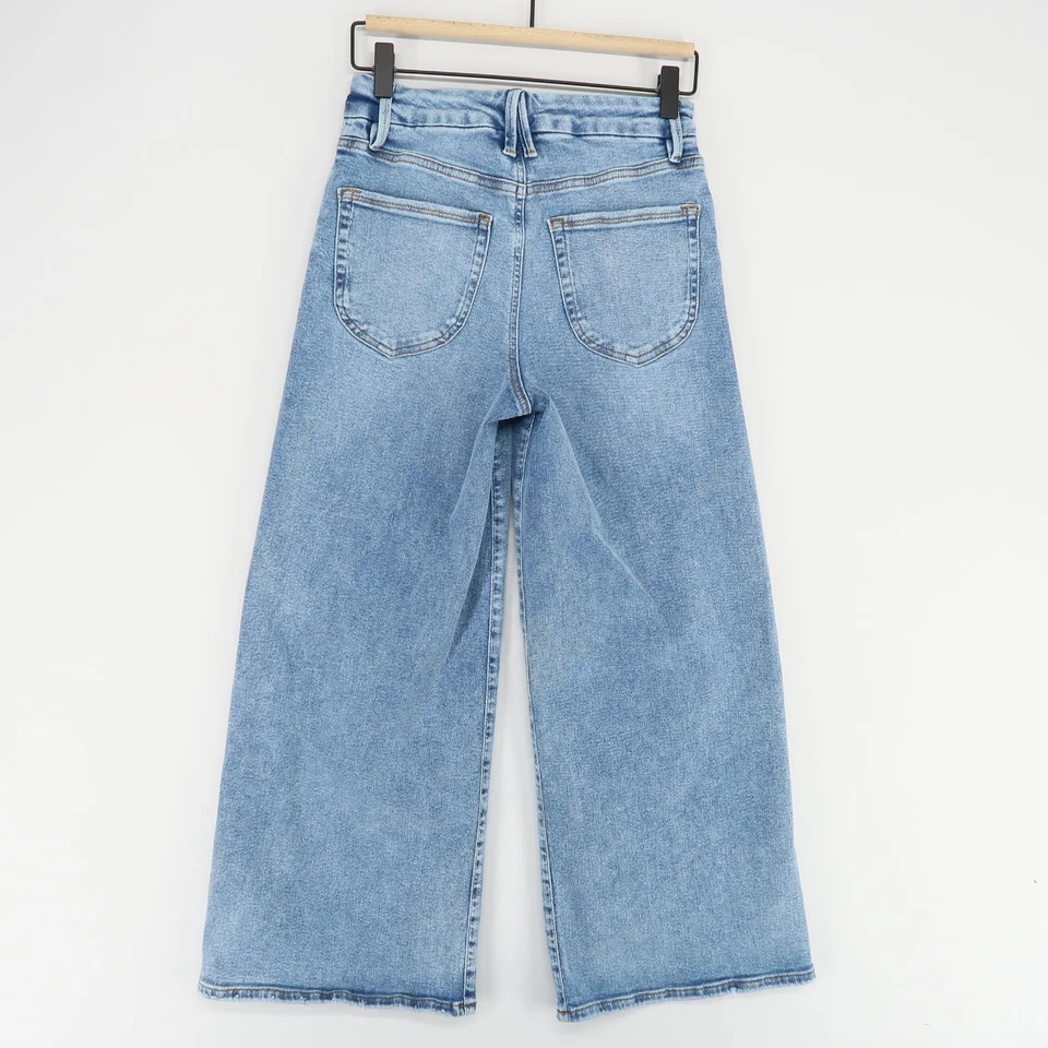 Pantalones de mezclilla Good American Good Waist Palazzo para mujer 4 azules recortados pierna ancha tiro alto Foto 3 de 4