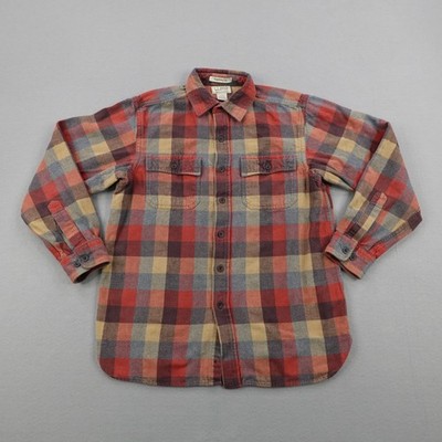 LL Bean Shirt Medium Apple Cinnamon Plaid Chamois Cloth Flannel Traditional Fit