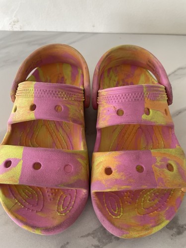 Crocs Marbled Sandale Clog Schuhe Iconic Comfort 207779 Gr. C10 Kind rosa gelb - Bild 22 von 24