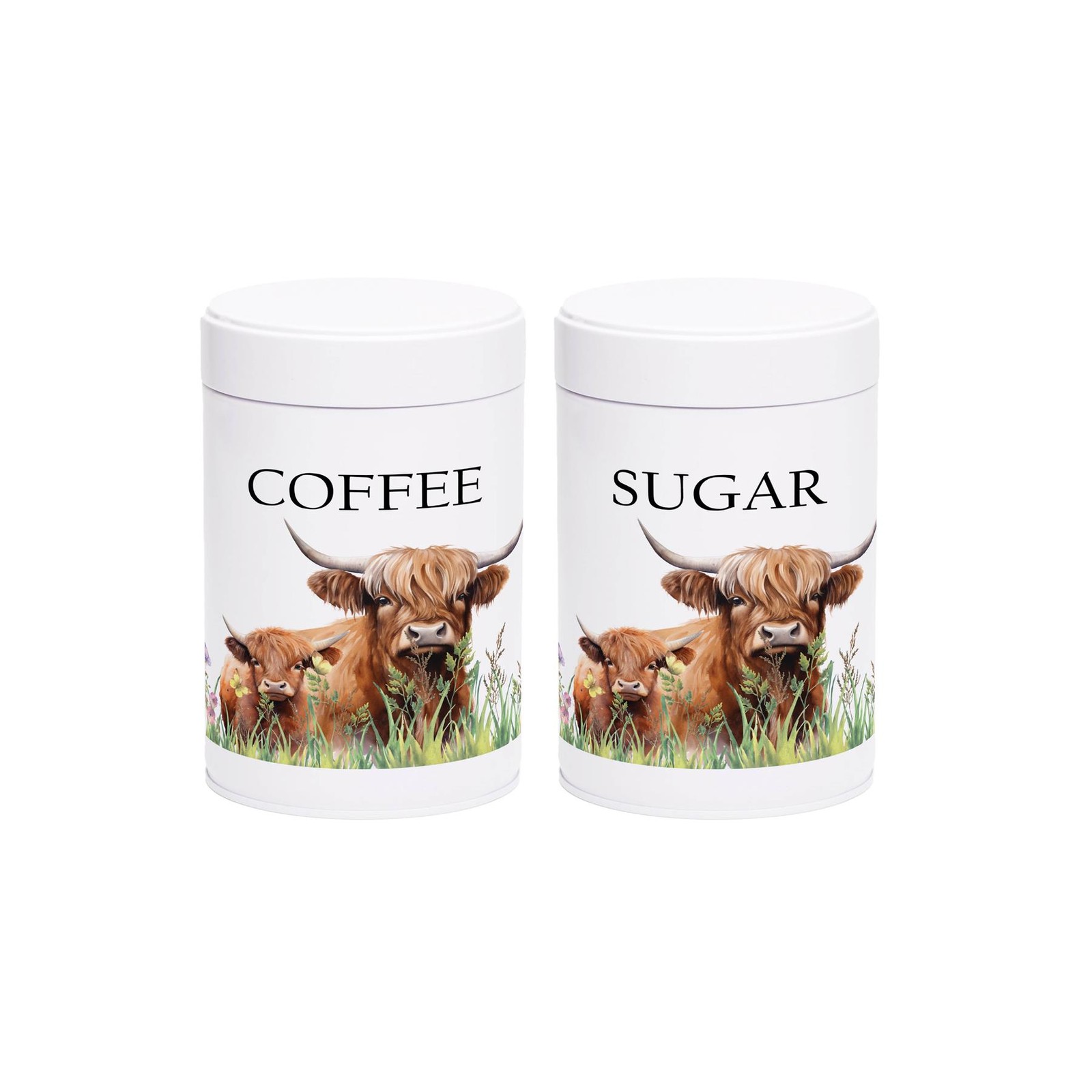 Highland Cow & Calf Coffee and Sugar Canister Set - Countryside Gifts