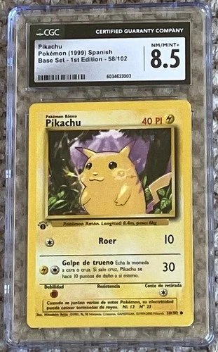 PSA 8.5 NM-MT+ Pikachu 1st Edition 58/102 Pokemon Spanish Base Set Common (CGC)