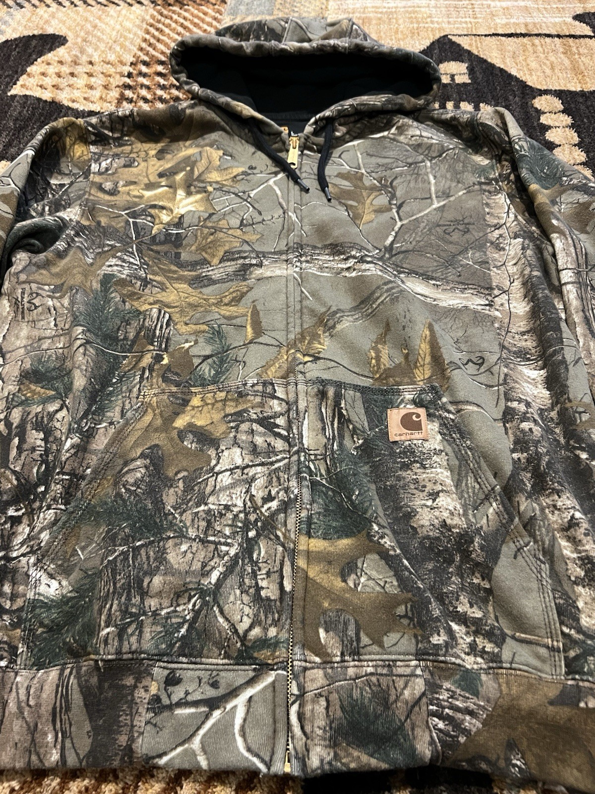 🟧🪚 CARHARTT LOGGING REALTREE CAMO HOODIE HOODED ZIP SWEATSHIRT LARGE K289 977 image 8