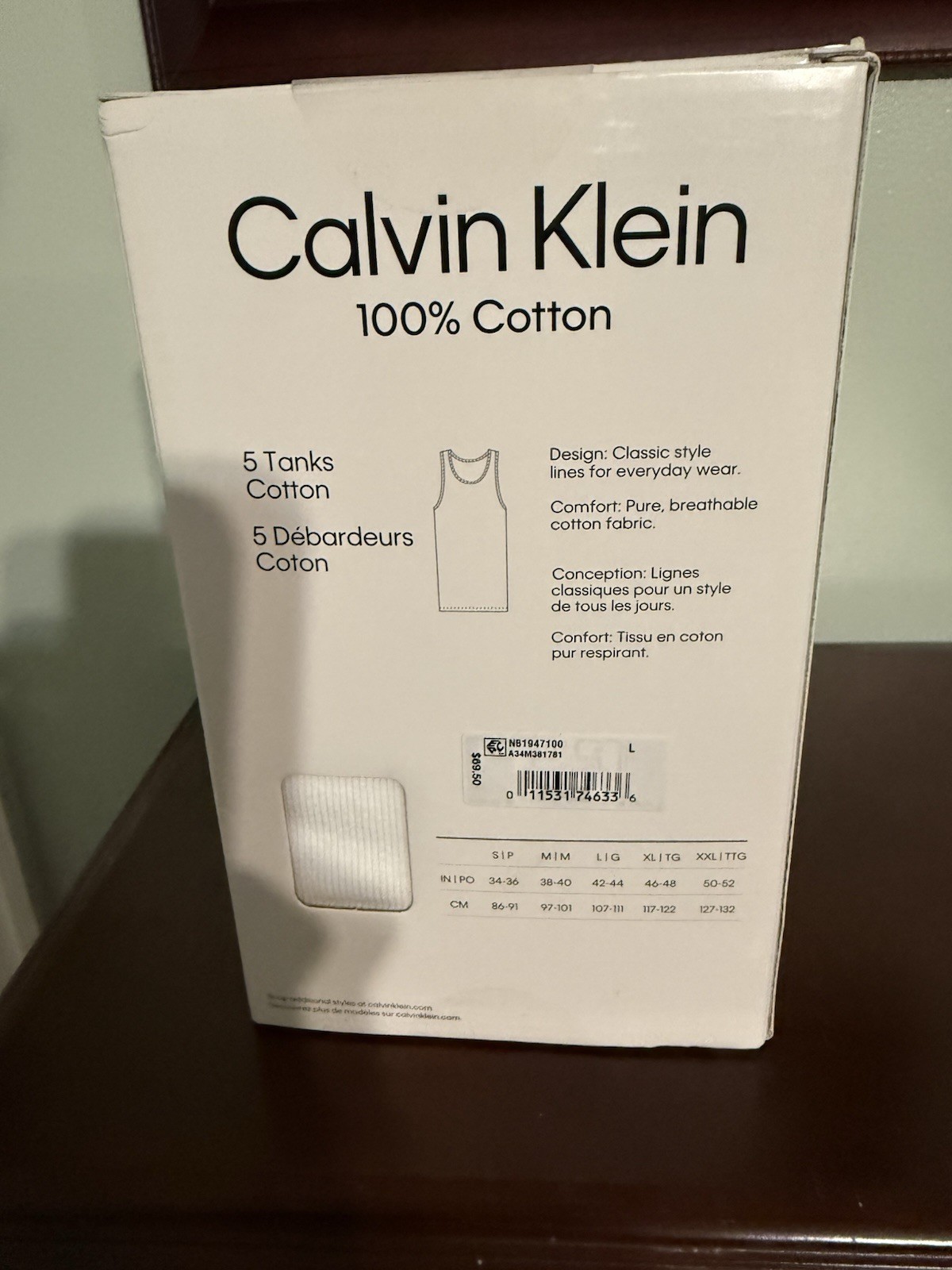 Calvin Klein Cotton Classic Fit Men's White Tank Undershirts 5 Pack Size L thumbnail 6