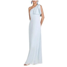 Sachin Babi Chelsea Blue Evening Column Gown Chiffon One Shoulder Dress Size 4