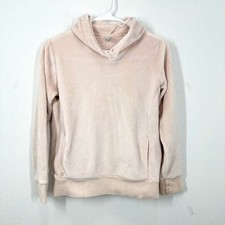 Athleta Girl Size XL 14 Pale Pink Velour Hooded Sweatshirt Casual Loungewear