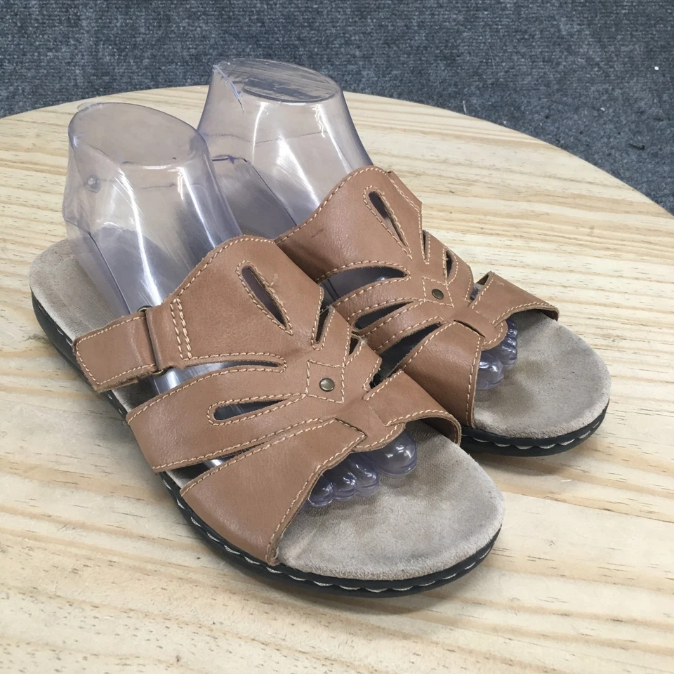 Croft & Barrow Womens 9M Piper Tan Brown Leather Slide Sandals Comfort Casual - Image 3 of 4