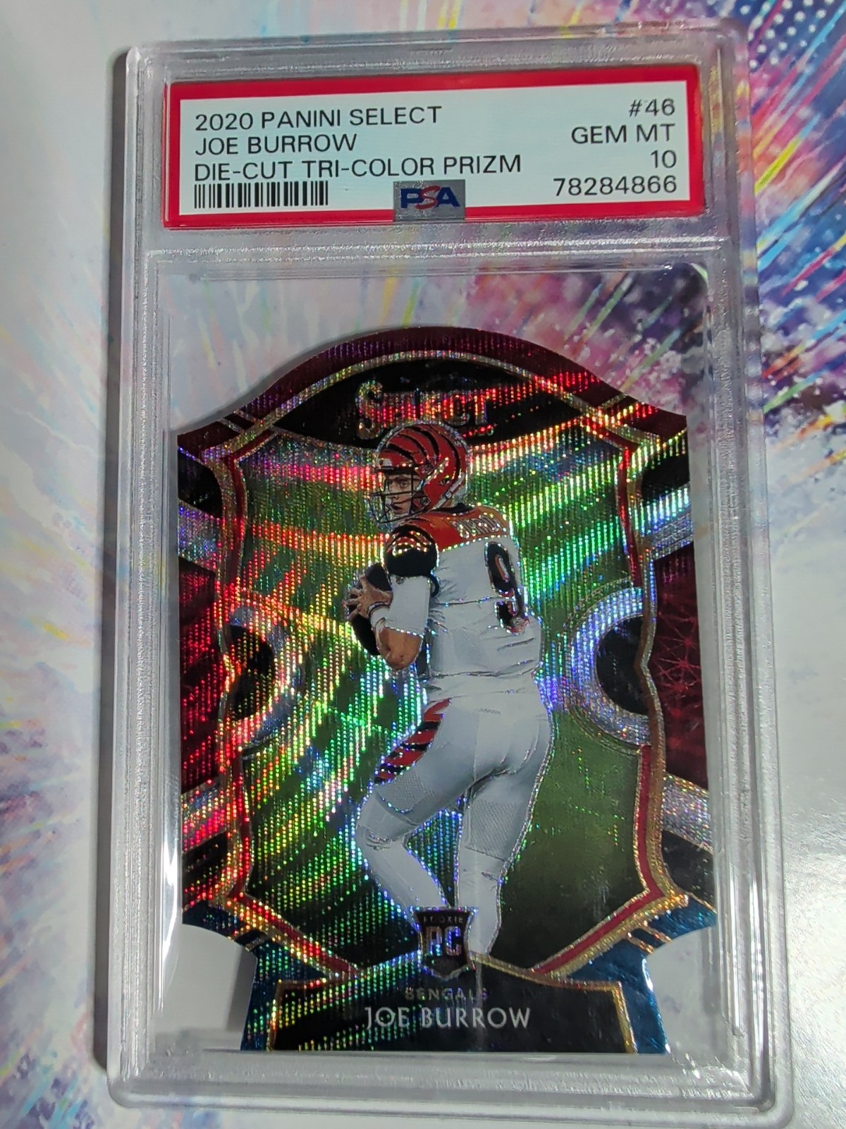 2020 Panini Select Joe Burrow RC #46 Die-Cut Tri-Color Prizm PSA 10